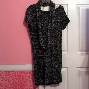 Stylish black and silver dress with a scarf